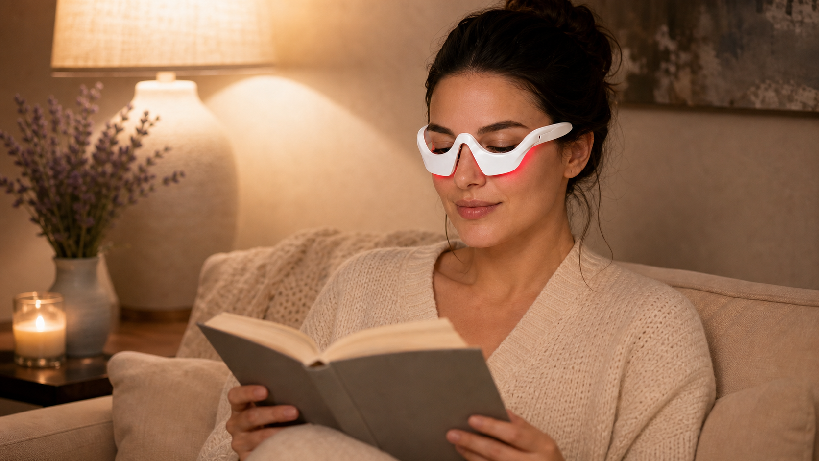 Persona usando Ikigai EyeRest durante una pausa de lectura